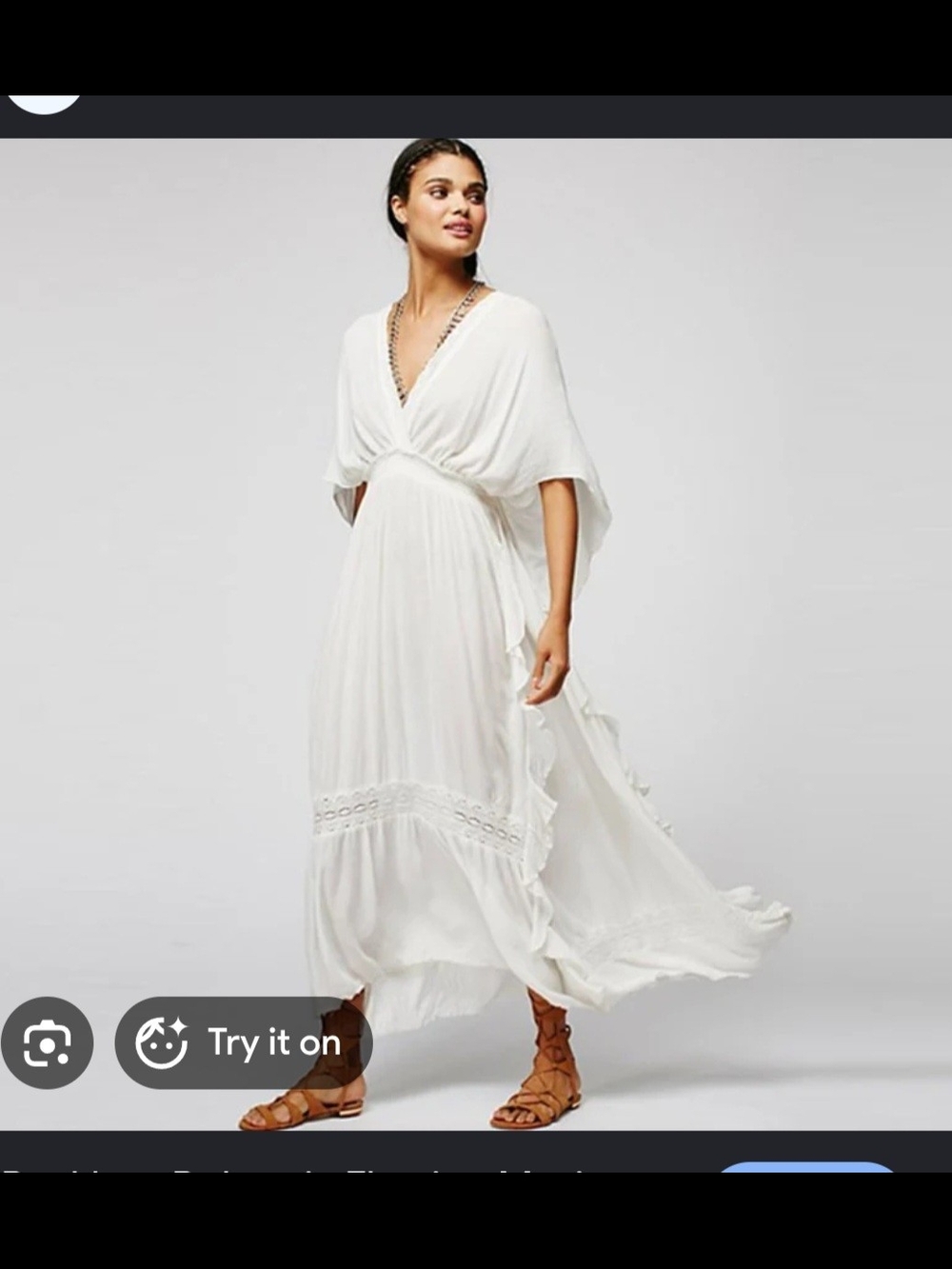 Free People Ivory V-Neck Flowing Maxi Dress Backless Bohemia